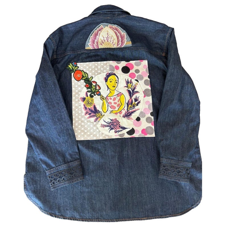 NWOT Hudson North embellished jean jacket womens XL embroidered crystals patches image 2