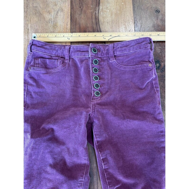 Anthropologie Pilcro solidne fioletowe aksamitne legginsy Serif obcisłe spodnie 28 zdjęcie 4