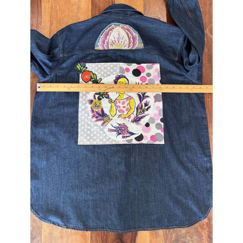 NWOT Hudson North embellished jean jacket womens XL embroidered crystals patches image 6