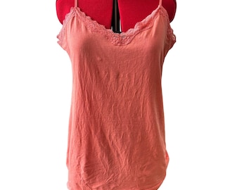 Y2K Old Navy Lace trim cami tank top coral Large Y2K coquette camisole sz large