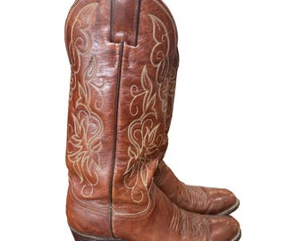 Justin LEATHER Brown Embroidered Western Cowboy Boots sz 6.5B Womens Style L4137