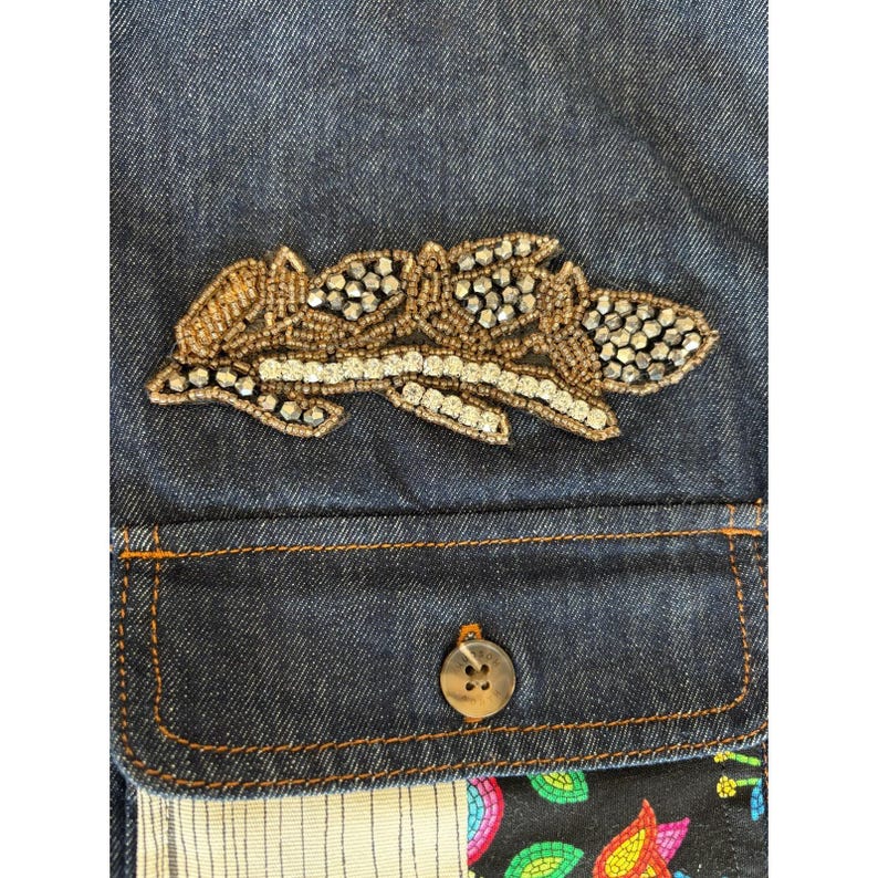 NWOT Hudson North embellished jean jacket womens XL embroidered crystals patches image 5