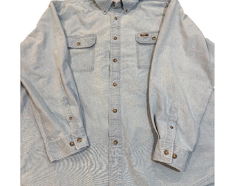 Vintage Carhartt Shirt Mens 2XL Blue Denim Button Up Long Sleeve Outdoors Rugged
