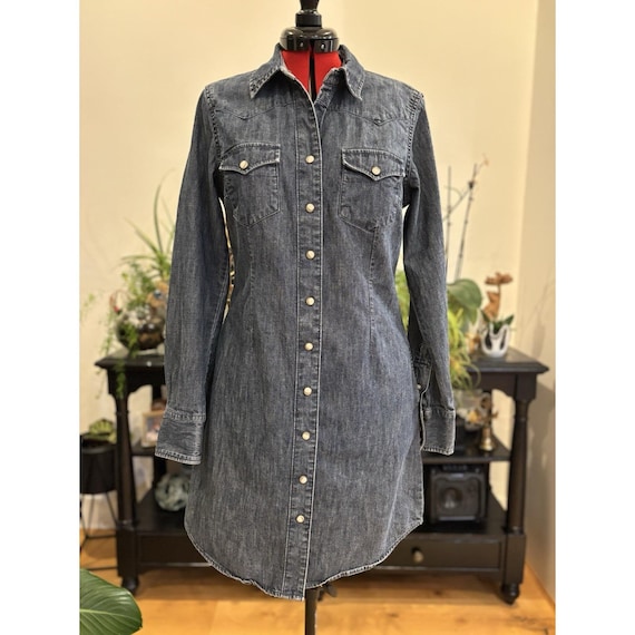lucky brand denim dress Lucky Brand Womens Jean Blue Denim Pearl Snap Shirt Dress Size Medium  Women's