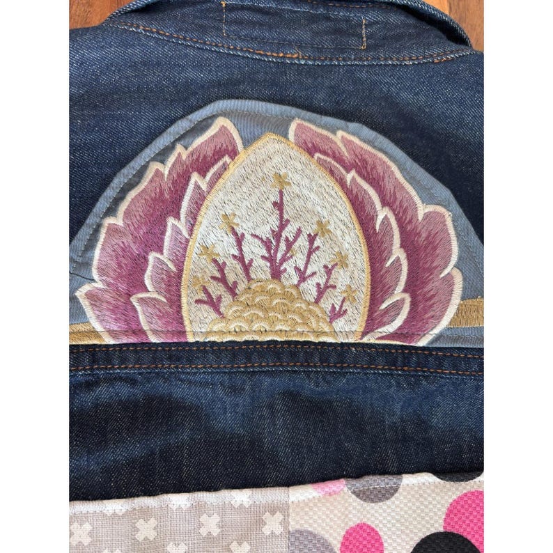 NWOT Hudson North embellished jean jacket womens XL embroidered crystals patches image 8