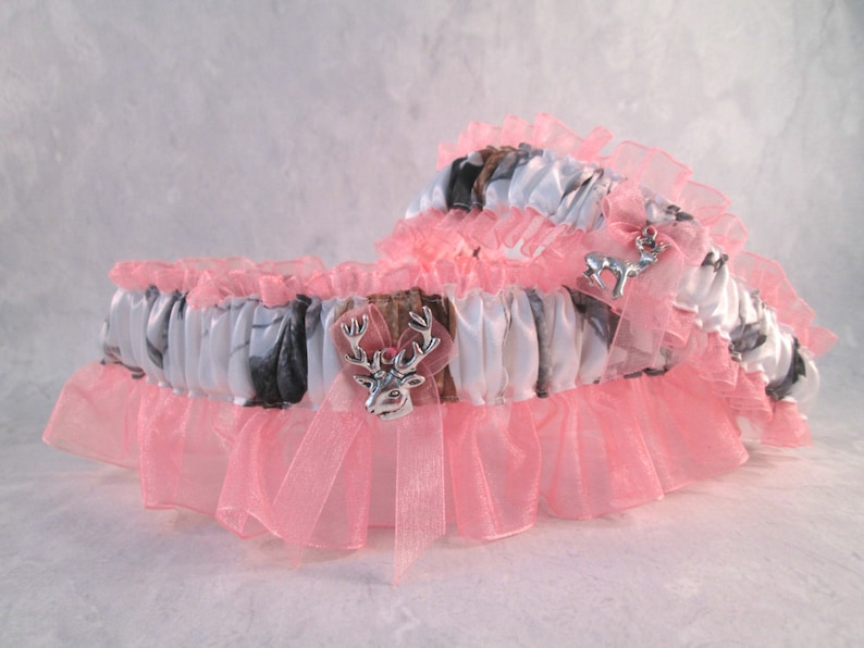 Winter White Hunting Garters Coral and Winter Camouflage Garter Set. Winter White Garter set White Camouflage Garter Set