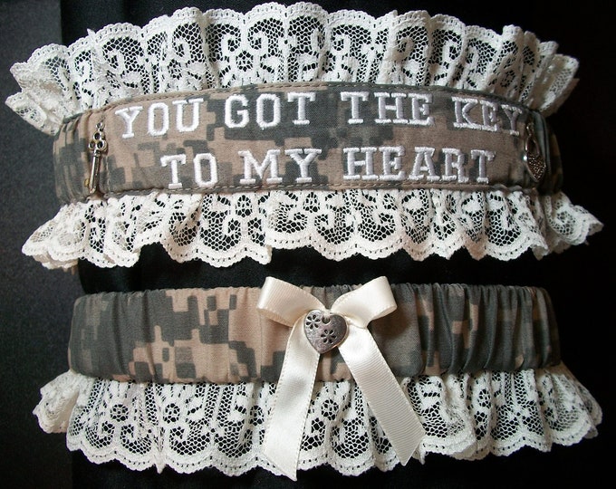Handcrafted Army Garter Set With 'you Got the Key to My Heart