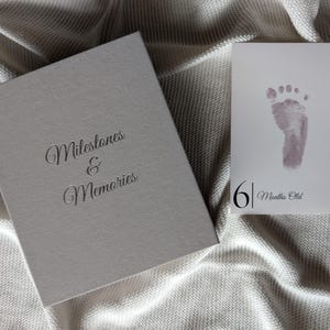 Inkless Baby Milestone Cards | Linen Keepsake Box | Ink-free Handprint Kit | Birth to One Year | Baby Shower Gift | Free Shipping
