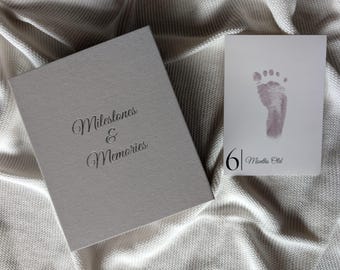 Inkless Baby Milestone Cards: Linen Keepsake Box & Handprint Kit
