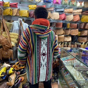 Handmade Moroccan Berber Wool Hoodie – Striped Boho Jacket