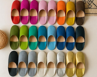 Moroccan Leather Babouches – Handmade Colorful Slippers | Unisex Traditional Shoes, Indoor House Shoes