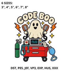Code Boo Ghost Nurse Embroidery Design, Halloween Crash Cart and Defibrillator, Spooky Healthcare Gift, Nurse Shirt File, Instant Download