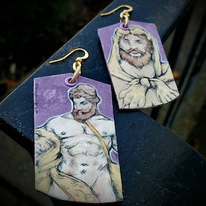 HERCULES Heracles and Nemean Lion earrings - hand-painted Greek and Roman Mythology God - wearable art