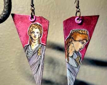 Boucles d'oreilles mythologie Demeter peintes à la main - art portable