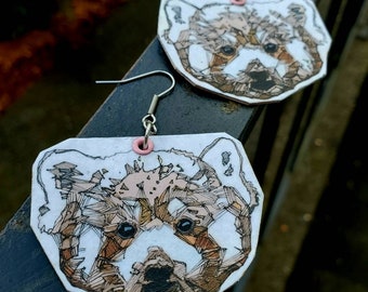 Graphic Red Panda Cut Out - hand-painted big charm earrings - wildlife jewelry