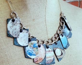 OUR SOLAR SYSTEM - hand-painted space planet and moon jewelry - astronomy Charm Necklace