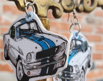 Hand-Painted 66 Mustang Cut-Out charm earrings - funky statement jewelry