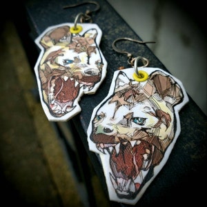 Graphic Hyena Die Cut - hand-painted charm earrings - animal jewelry