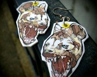 Graphic Hyena Die Cut - hand-painted charm earrings - animal jewelry