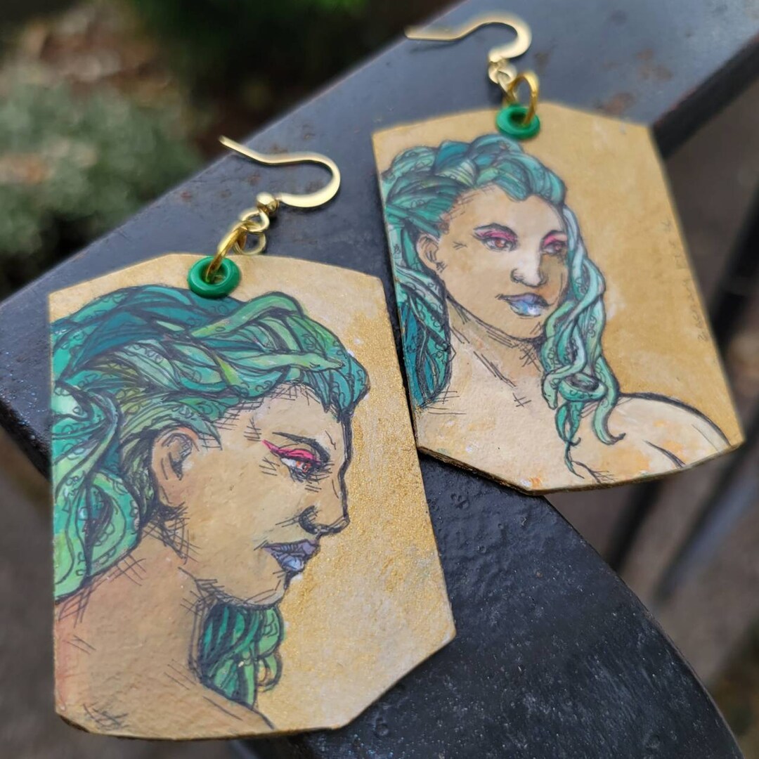 Medusa Earrings in Turquoise Patina
