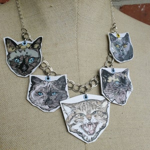 Graphic kitschy Cat Cut Out hand-painted cat charm necklace - pet jewelry