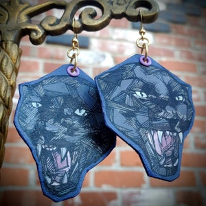 Graphic Black Panther Cut Out - hand-painted big cat charm earrings - wildlife jewelry