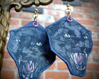 Graphic Black Panther Cut Out - hand-painted big cat charm earrings - wildlife jewelry