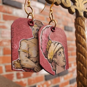 Ares Mars charm earrings - hand-painted Greek Roman Mythology God - wearable art