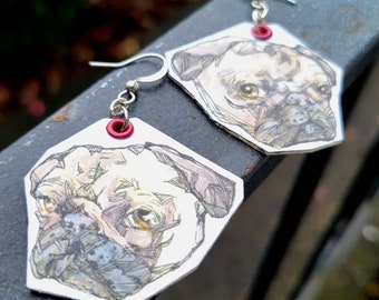 Graphic Pug Cut Out - hand-painted dog charm earrings - animal jewelry