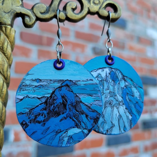 Mont Blanc - hand-painted nature themed Mountain charm earrings