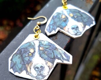 Graphic Bernese Mountain Dog Cut Out - hand-painted dog charm earrings - animal jewelry