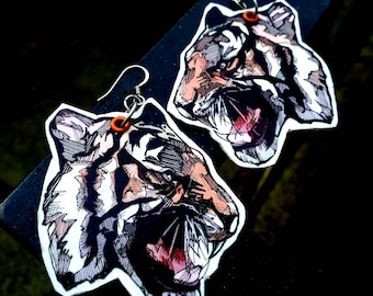 Graphic Tiger Cut Out - hand-painted big cat charm earrings - wildlife jewelry