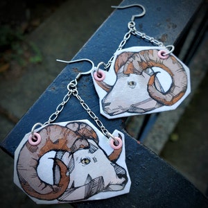 Graphic Aries the Ram Cut Out - hand-painted charm earrings - animal jewelry