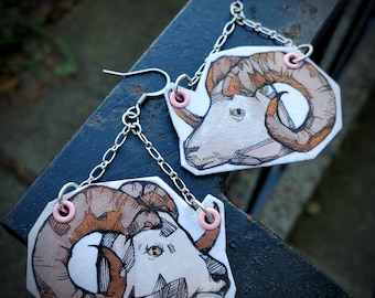Graphic Aries the Ram Cut Out - hand-painted charm earrings - animal jewelry