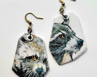 Adorable Raccoons - hand-painted graphic raccoon animal charm earrings - - wildlife jewelry