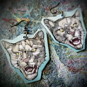 Graphic Puma Cougar Mountain Lion Cut Out - hand-painted big cat charm earrings - wildlife jewelry