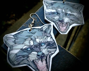 You're Trash! Raccoon Cut Out - hand-painted graphic animal earrings - wildlife jewelry