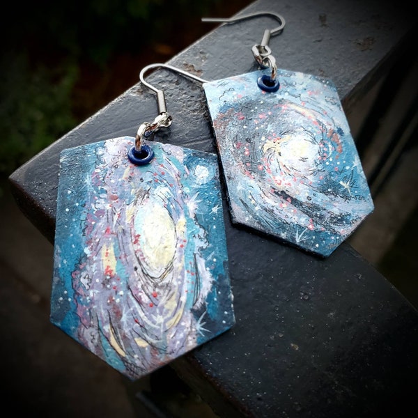 Milky Way - hand-painted space jewelry - astronomy earrings