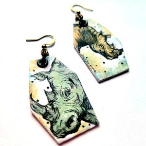 Graphic Rhinoceros - hand-painted rhino charm earrings - wildlife jewelry