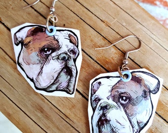 Graphic Bulldog Cut Out - hand-painted dog charm earrings - animal jewelry