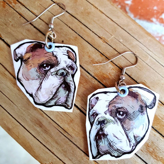 Graphic Bulldog Cut Out Hand painted Dog Charm Earrings Animal Jewelry Etsy