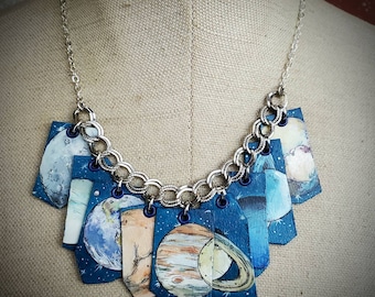 OUR SOLAR SYSTEM - hand-painted space planet and moon jewelry - astronomy Charm Necklace