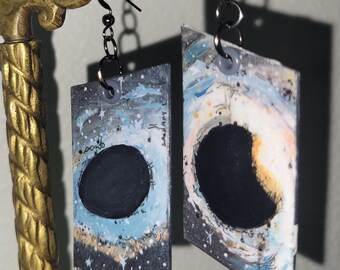 Black Hole - hand-painted space jewelry - astronomy earrings