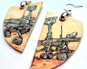 MARS Rover Opportunity - Oppy - hand-painted space jewelry - astronomy earrings