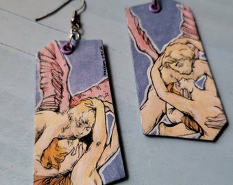 Cupid & Psyche charm earrings - hand-painted Greek Mythology  - wearable art
