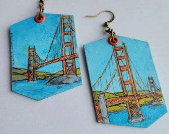 GOLDEN GATE Bridge - hand-painted San Francisco themed charm earrings