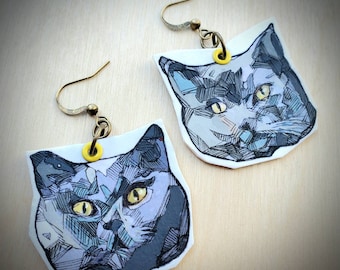 Graphic British Shorthair Cut Out - hand-painted cat charm earrings - pet jewelry