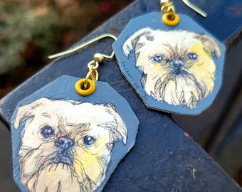 Pendientes con dije de perro pintados a mano con diseño de Grifón de Bruselas - joyería de animales