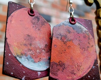 Blood Moon Eclipse - hand-painted space jewelry - astronomy charm earrings
