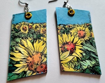 Leo Birth Flower Sunflower hand-painted charm earrings